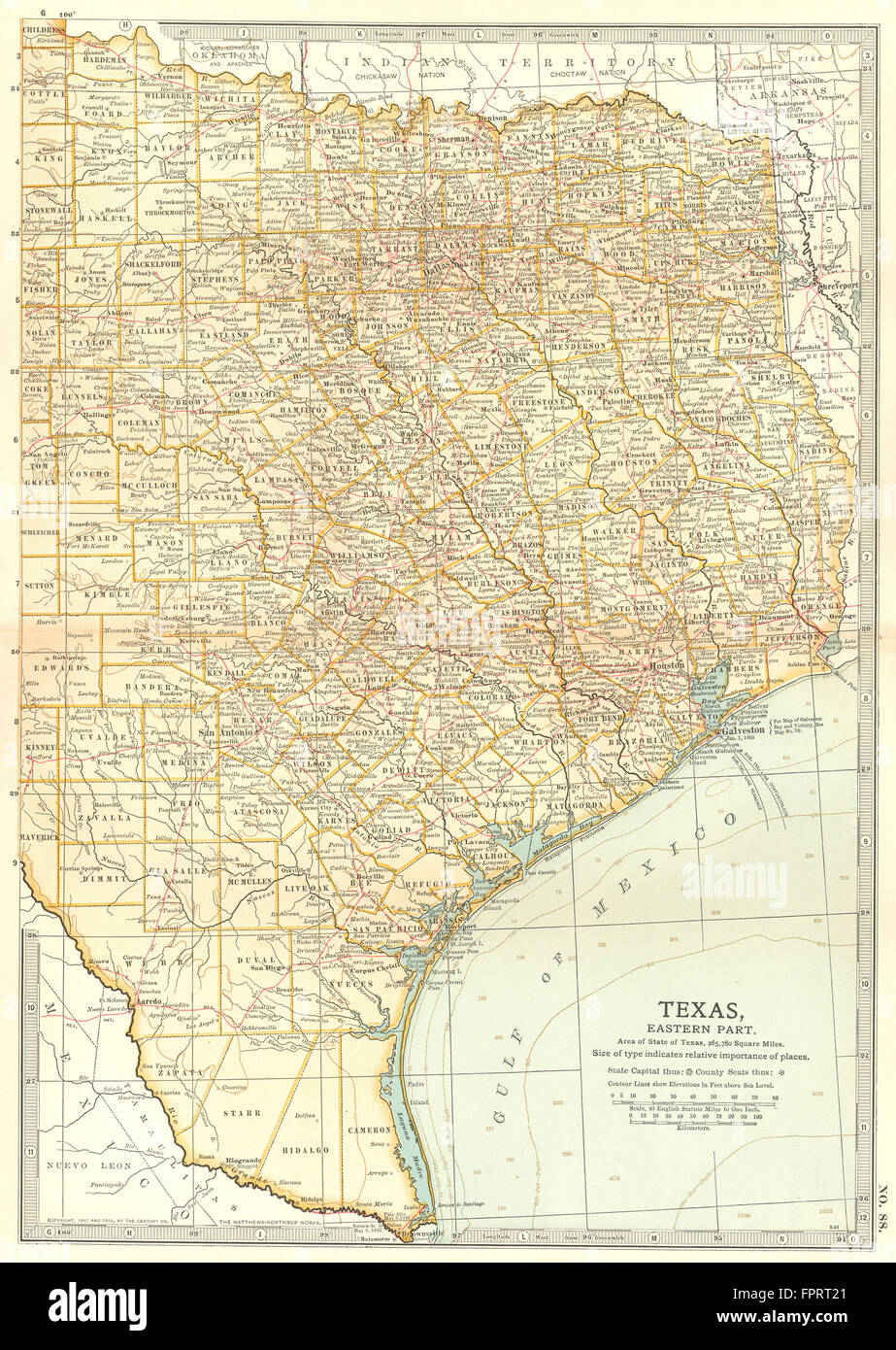 Ost in TEXAS: State Karte. Zeigt Texas Revolution Schlachtfelder/Termine 1835-6 1903 Stockfoto