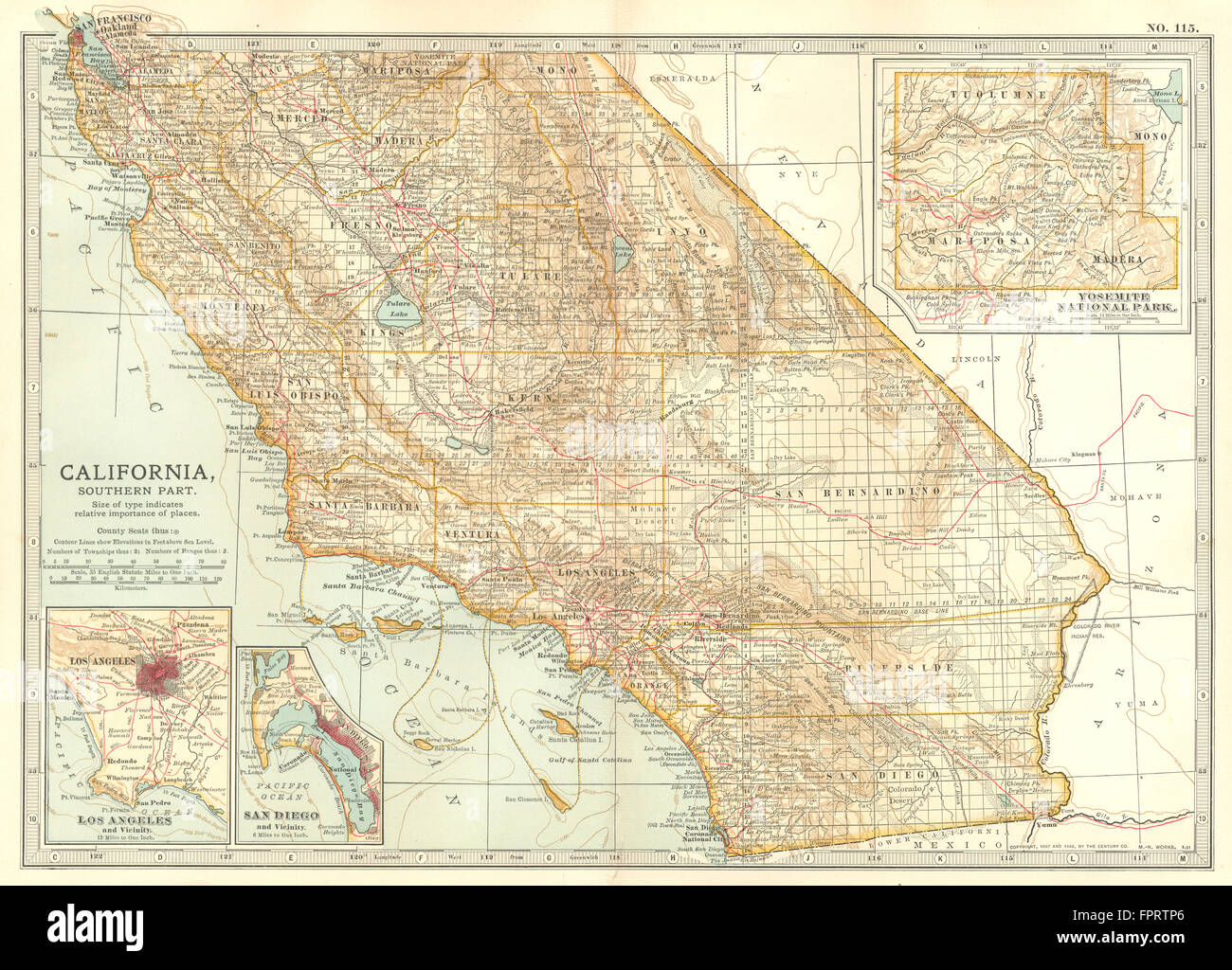 Kalifornien: Süd; Los Angeles, San Diego, Yosemite-Nationalpark, 1903 Karte Stockfoto