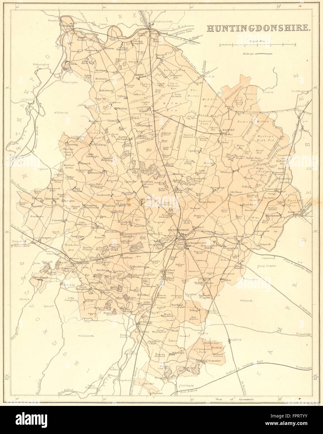Jagd: Huntingdonshire: Tugend, 1860 Antike Landkarte Stockfoto