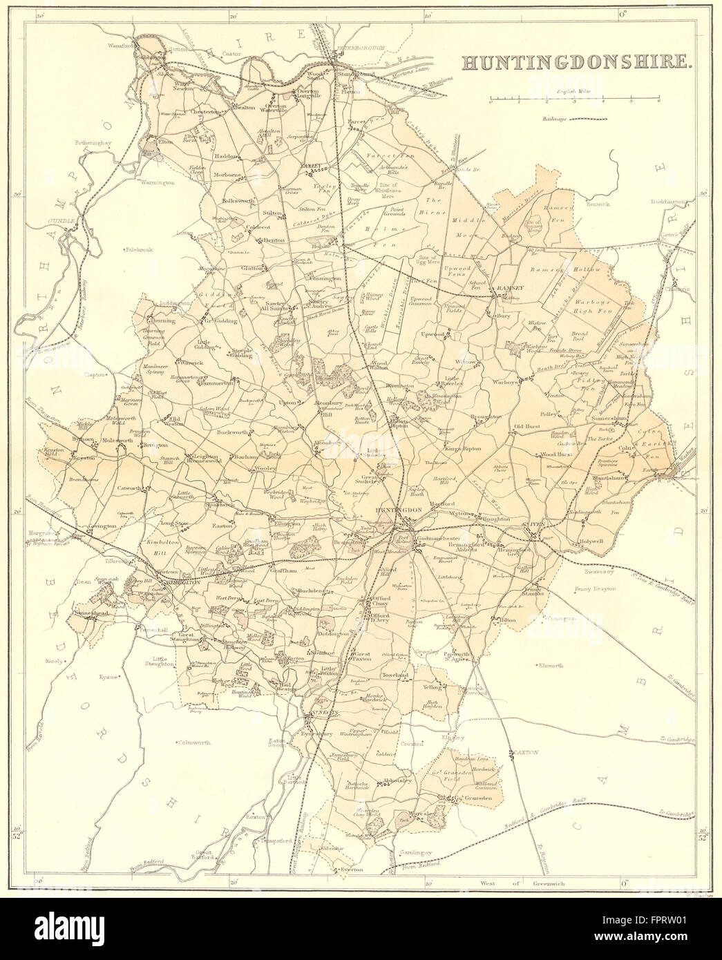 Jagd: Huntingdonshire: Tugend, 1870 Antike Landkarte Stockfoto