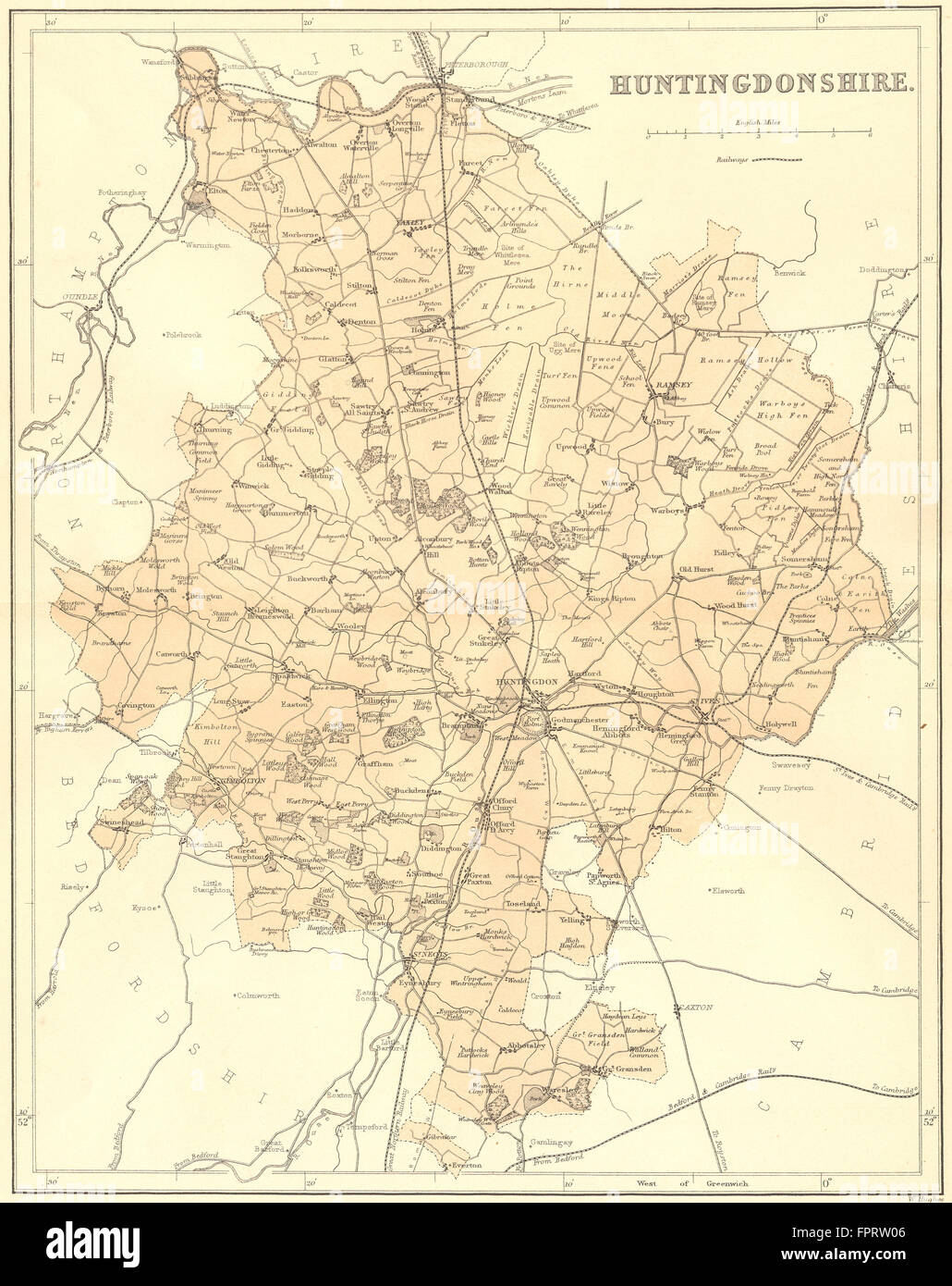 Jagd: Huntingdonshire: Tugend, 1868 Antike Landkarte Stockfoto