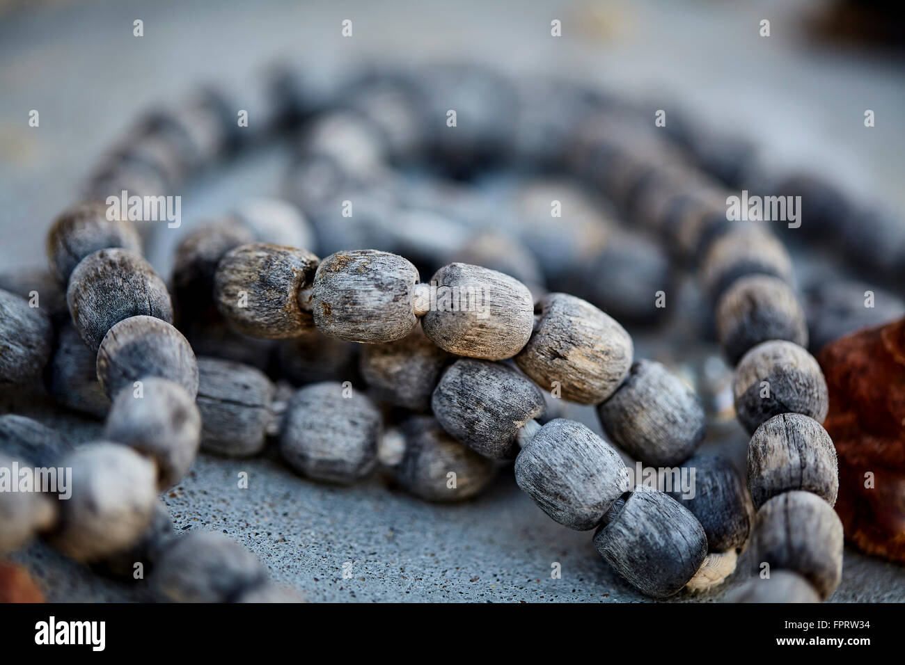 verwitterte heiliges Holz Gebetskette closeup Stockfoto