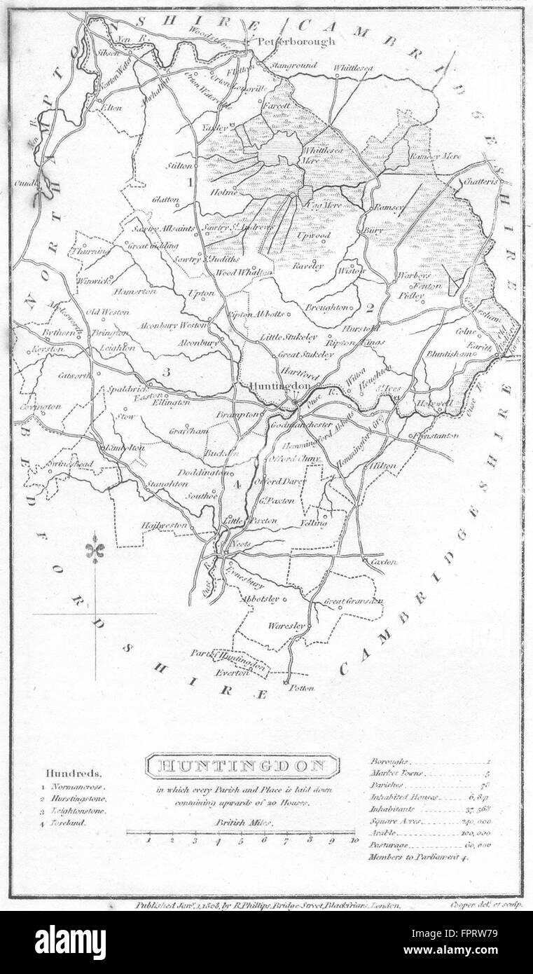 Jagd: Huntingdon: Capper: ungewöhnlich, 1808 Antike Landkarte Stockfoto