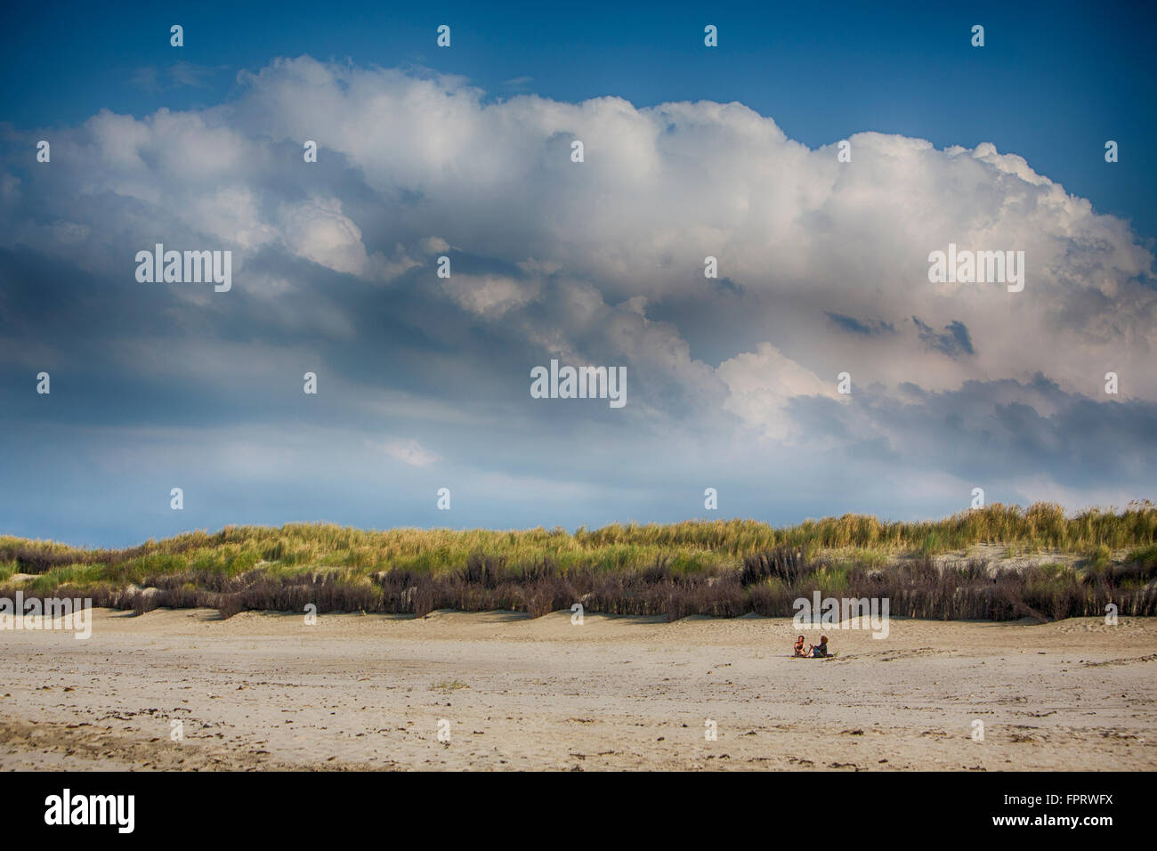 Sandstrand mit beeindruckenden Wolken, Langeoog, Niedersachsen, Deutschland Stockfoto