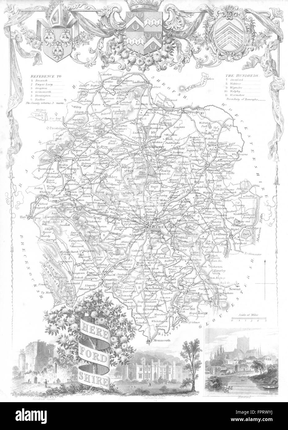 HEREFORD: Herefordshire: MOULE, 1840 Antike Landkarte Stockfoto