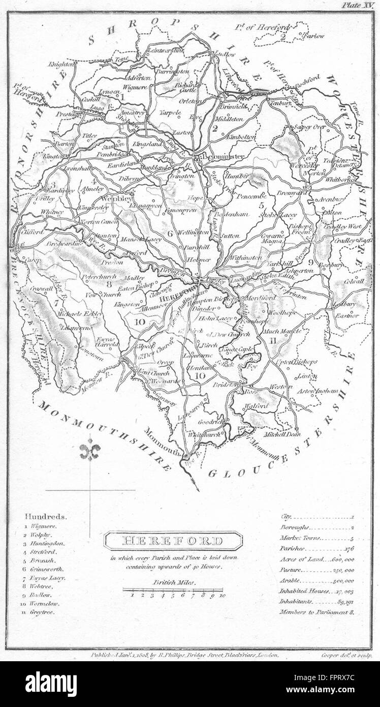HEREFORD: Capper: ungewöhnlich, 1808 Antike Landkarte Stockfoto