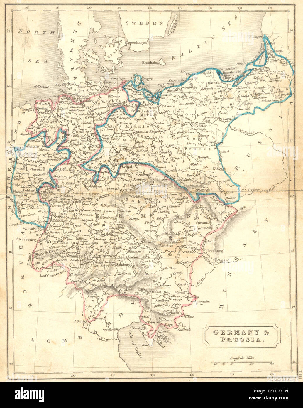 Deutschland: & Preußen: Hall, 1850 Antike Landkarte Stockfoto