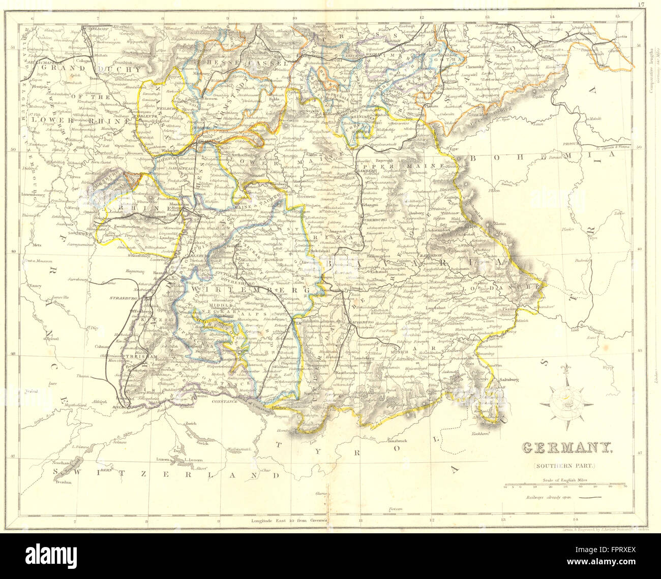 Deutschland: Süd: Archer, 1850 Antike Landkarte Stockfoto