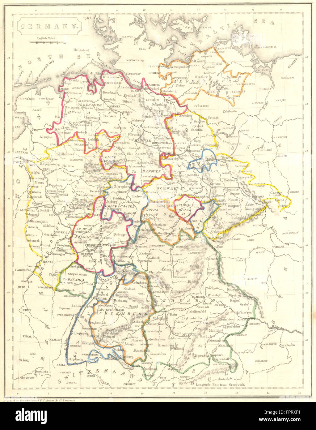 Deutschland Becker, 1848 Antike Landkarte Stockfotografie Alamy