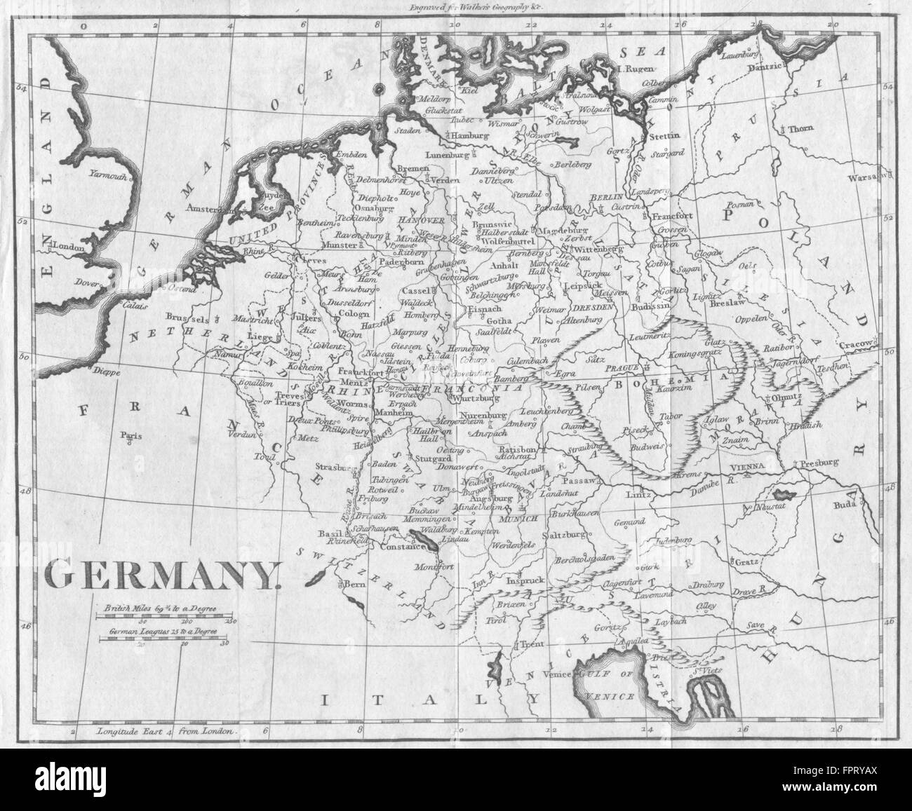 Deutschland: Walker inc Benelux Länder, 1798 Antike Landkarte Stockfoto