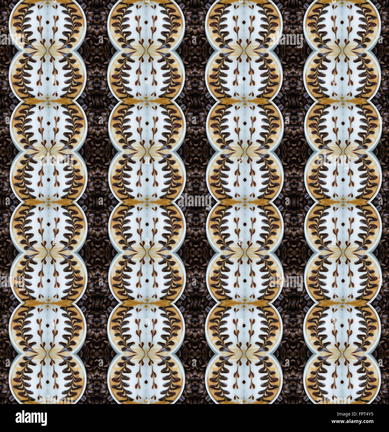 Nahtlose Muster mit Latte Art Kaffee Stockfoto