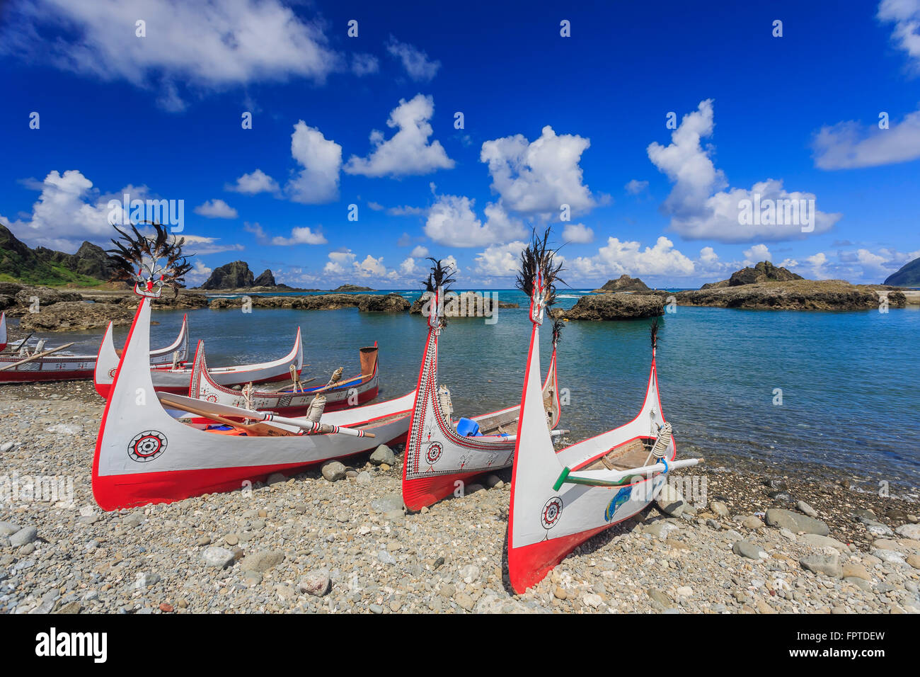 Schöne Schnitzerei Boot am Orchid Island, Taitung, Taiwan Stockfoto