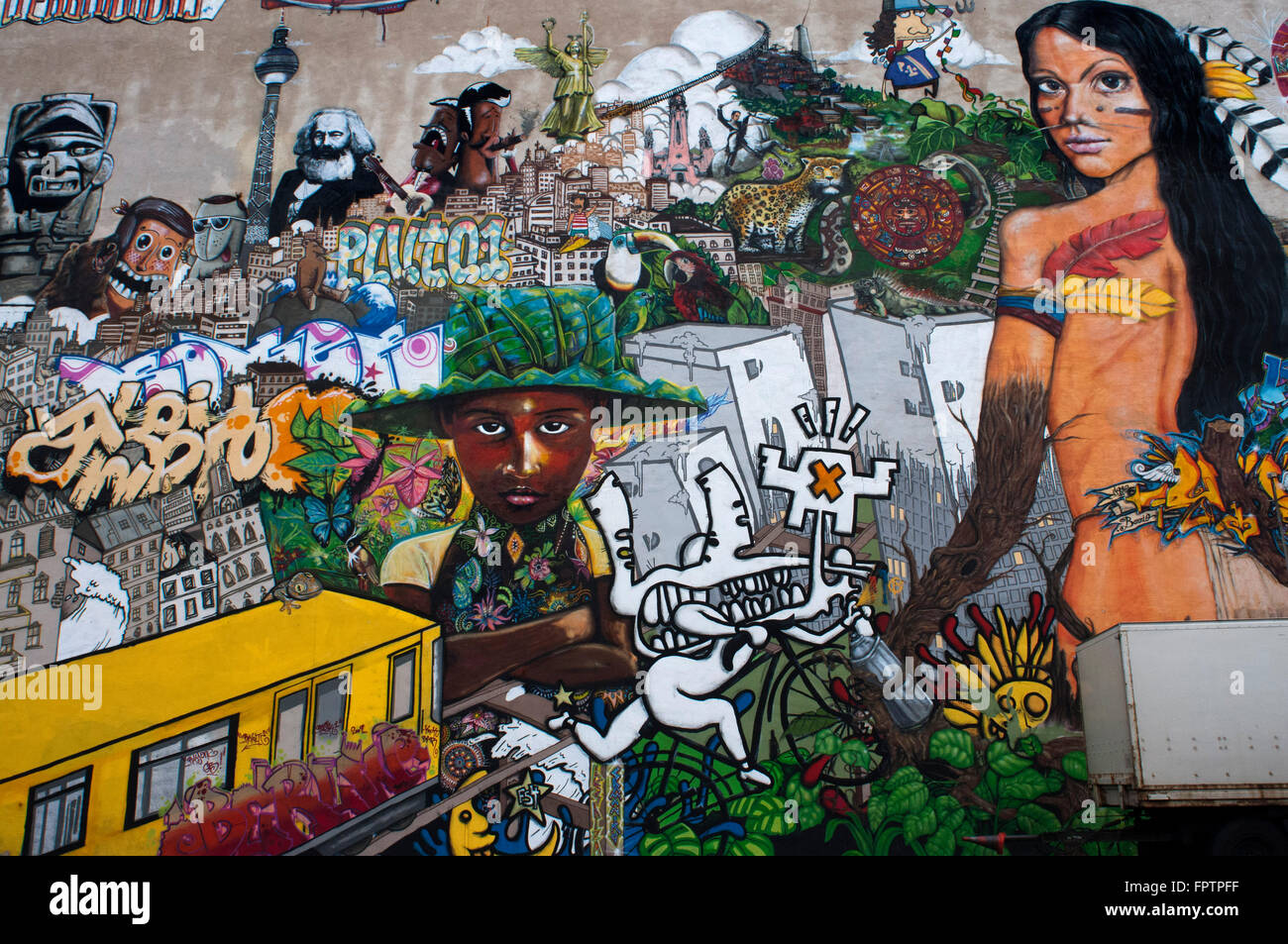 Wandmalerei, Graffiti, Kreuzberg, Berlin, Deutschland, Europa. Berlin "die Graffiti-Mekka der Welt der urbanen Kunst." Während nur wenige wo Leute Stockfoto