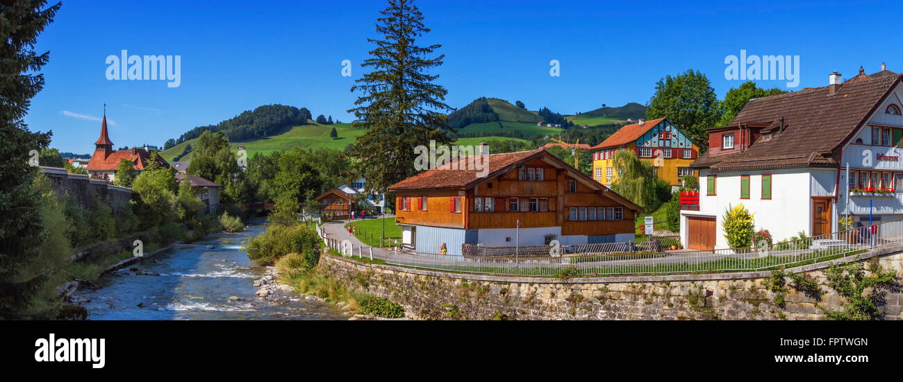Appenzeller Landschaft und Häuser von schöner Tag, Schweiz Stockfoto