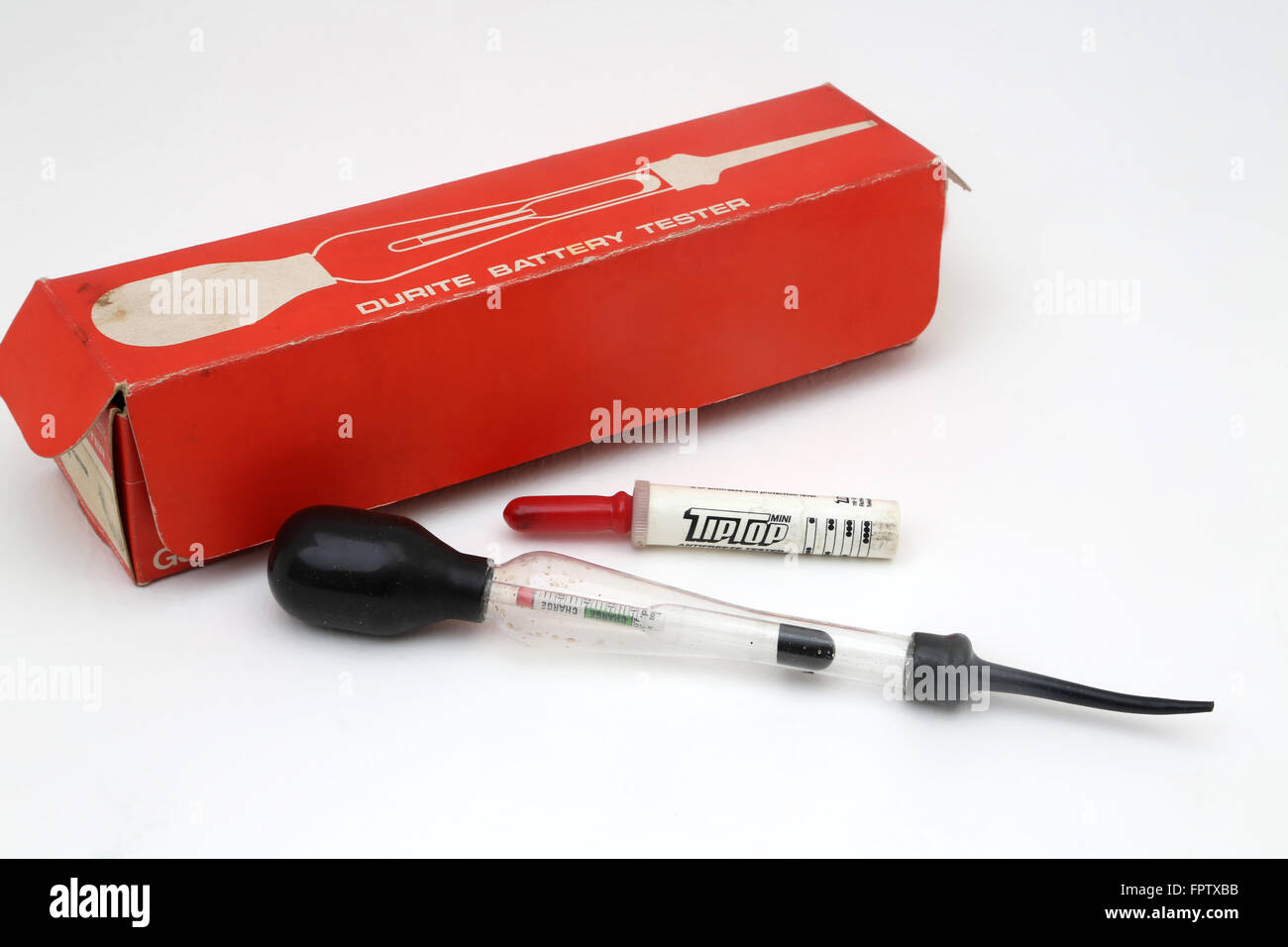 Hydrometer Durite Batterietester und Mini TipTop Frostschutz Tester Stockfoto