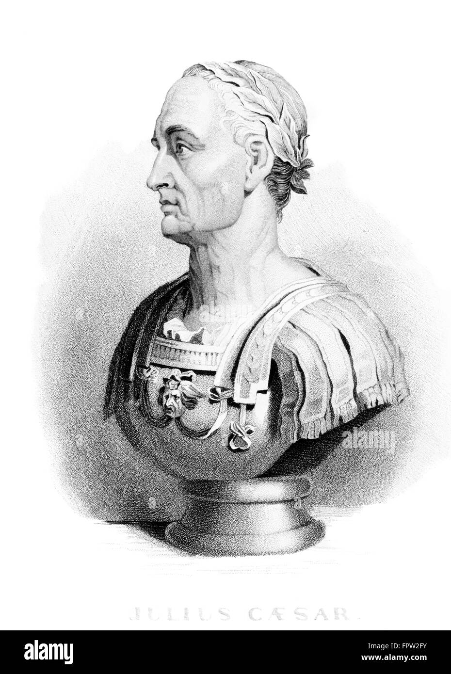 BÜSTE GAIUS JULIUS CAESAR PROFIL ROMAN EMPIRE GENERAL STAATSMANN DIKTATOR 44 V. CHR. ERMORDET AM 15. MÄRZ VORSICHT IDEN DES MÄRZ Stockfoto