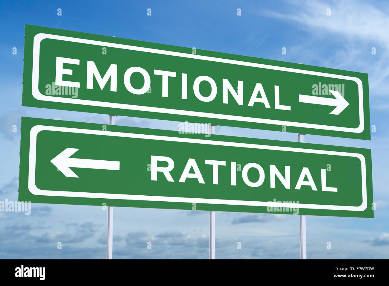 emotionale oder rationale Konzept auf dem Verkehrszeichen Stockfoto