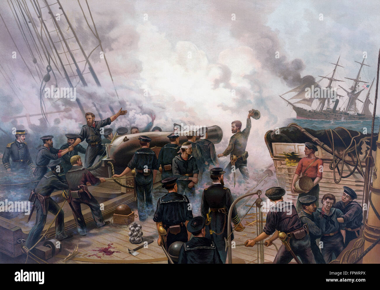 Vintage American Civil War-Print von der Schlacht von Cherbourg, zwischen der United States Navy Kriegsschiff, USS Kearsarge und die Stockfoto