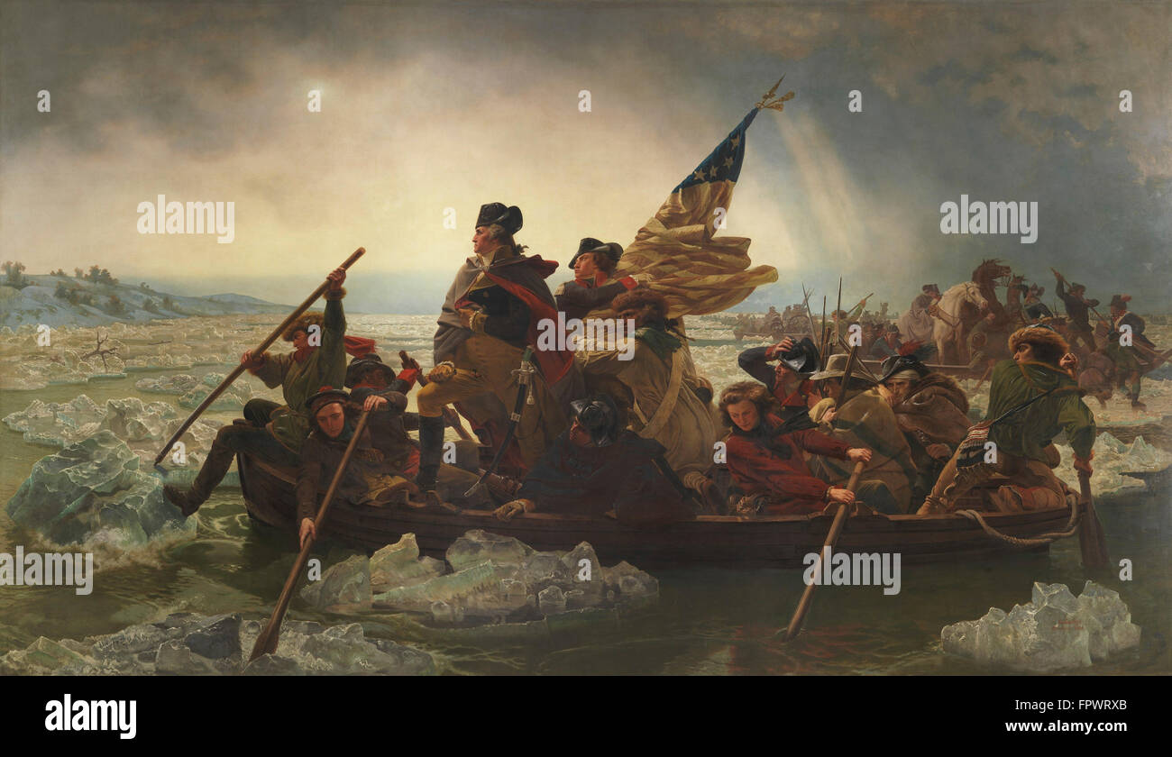Vintage amerikanische Historienmalerei von General George Washington überquert den Delaware. Original von Emanuel Gottlieb Leutze. Stockfoto