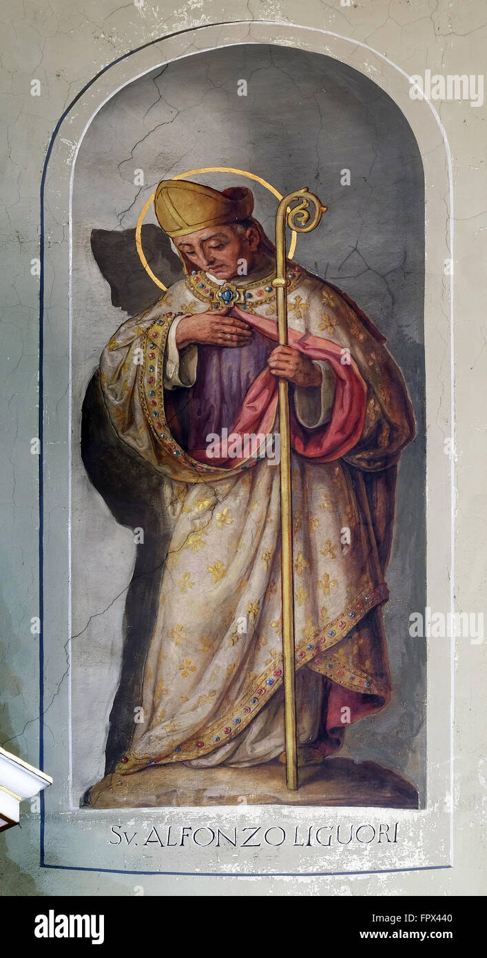 Saint Alphonsus Maria de' Liguori, Fresko in der Basilika des Heiligen Herzens Jesu in Zagreb, Kroatien Stockfoto