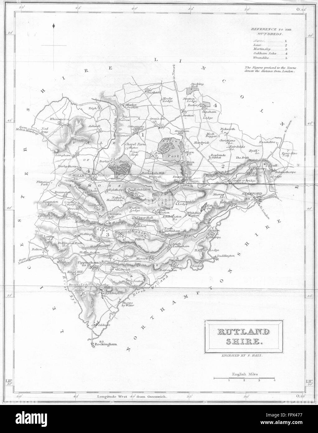 RUTLAND: Rutlandshire: Halle, 1831 Antike Landkarte Stockfoto