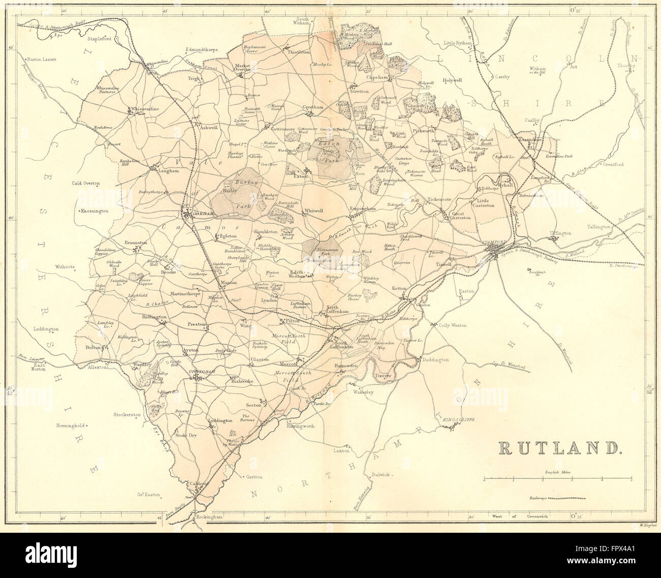 RUTLAND: Tugend, 1860 Antike Landkarte Stockfoto