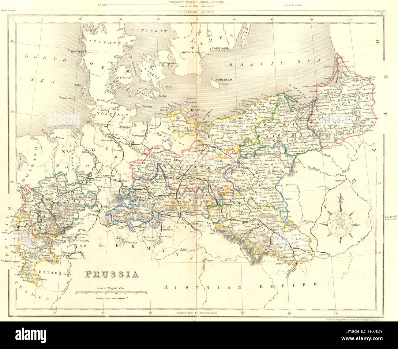 Deutschland: Preußen: Collins HG, 1850 Antike Landkarte Stockfoto