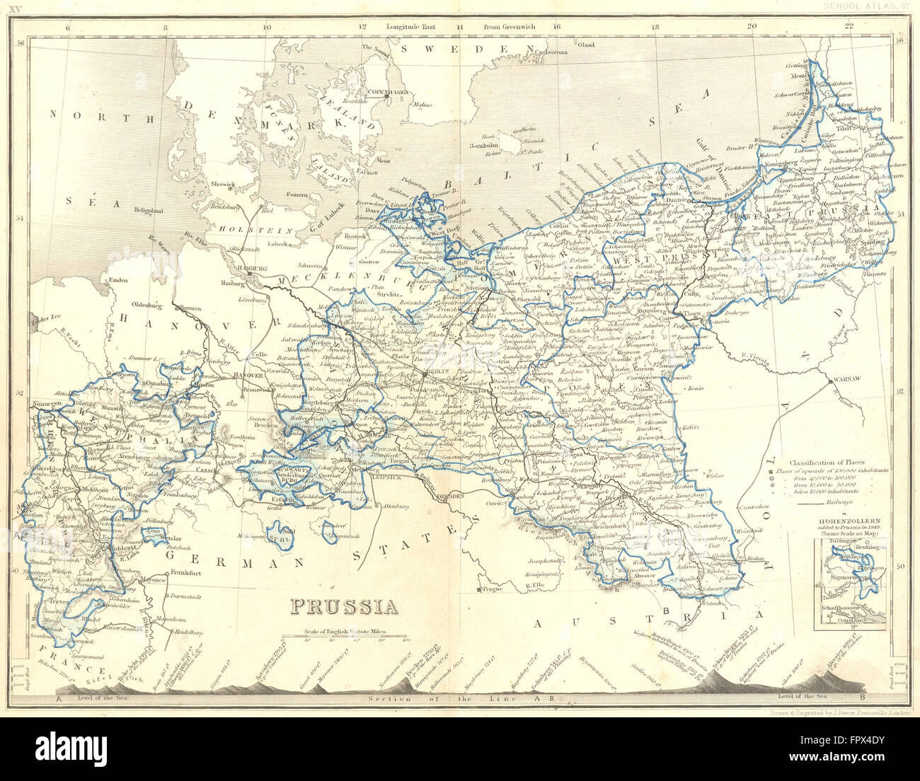 Deutschland: Preußen: Mitgift Orr Berge, 1847 Antike Landkarte Stockfoto