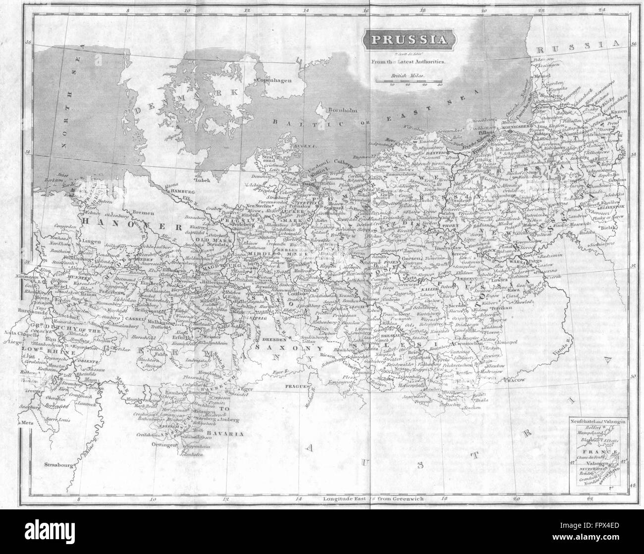 Deutschland: Preußen: Gracie, 1823 Antike Landkarte Stockfoto