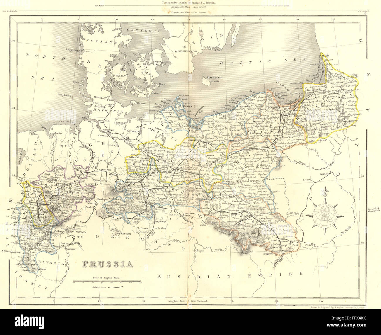 Deutschland: Preußen: Archer, 1850 Antike Landkarte Stockfoto