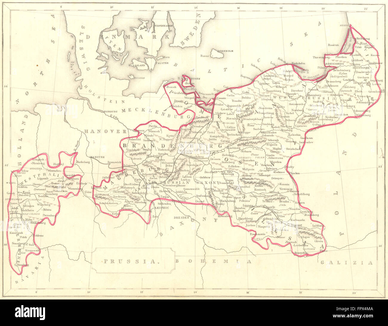 Deutschland: Preußen: Becker, 1848 Antike Landkarte Stockfoto