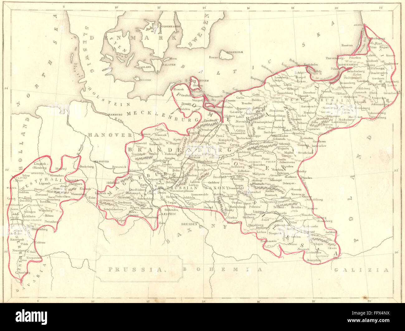 Deutschland: Preußen: Becker, 1848 Antike Landkarte Stockfoto