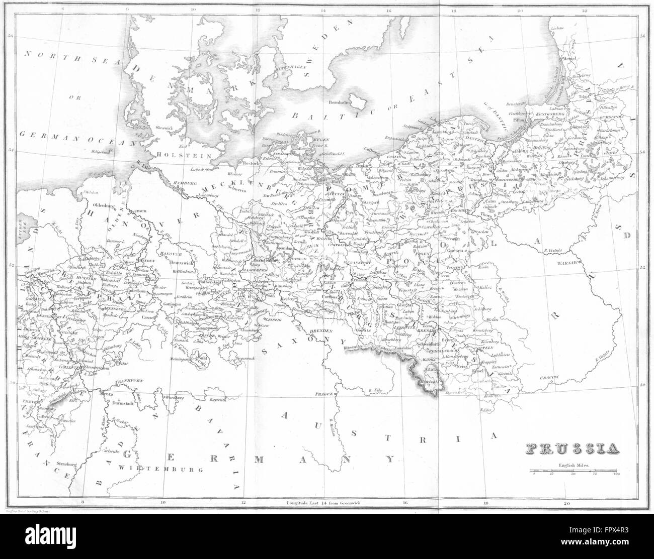 Deutschland: Preußen: BELL, 1839 Antike Landkarte Stockfoto