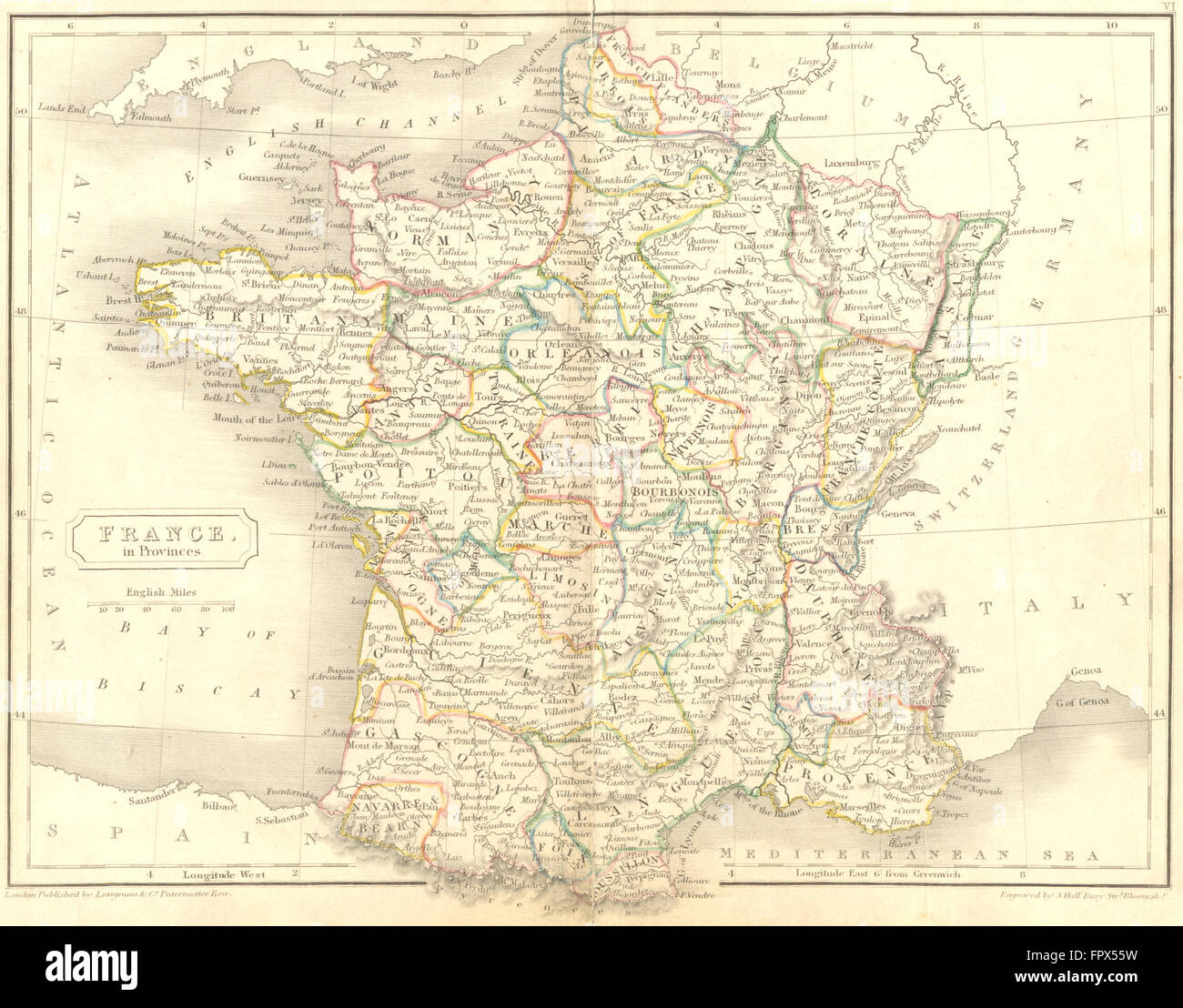 Frankreich Provinzen Butler Hall, 1844 Antike Landkarte Stockfotografie Alamy