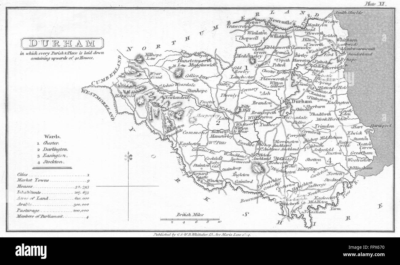 DURHAM: Capper gelegentlich, 1839 Antike Landkarte Stockfoto