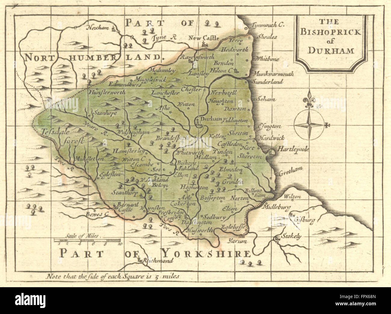 DURHAM: Bishoprick von: Grose Verkäufer, 1795 Antike Landkarte Stockfoto