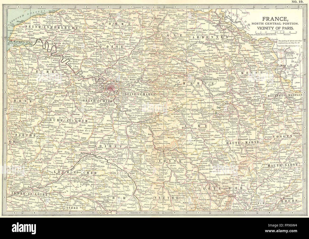 Frankreich: North Central rund um Paris, 1903 Antike Landkarte Stockfoto