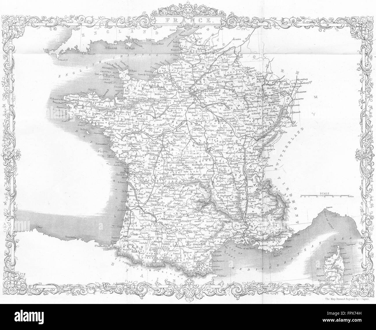 Frankreich: Walach leicht, 1850 antike Karte Stockfoto