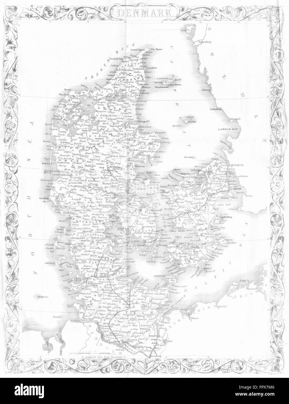Dänemark: Walach, 1850 Antike Landkarte Stockfoto