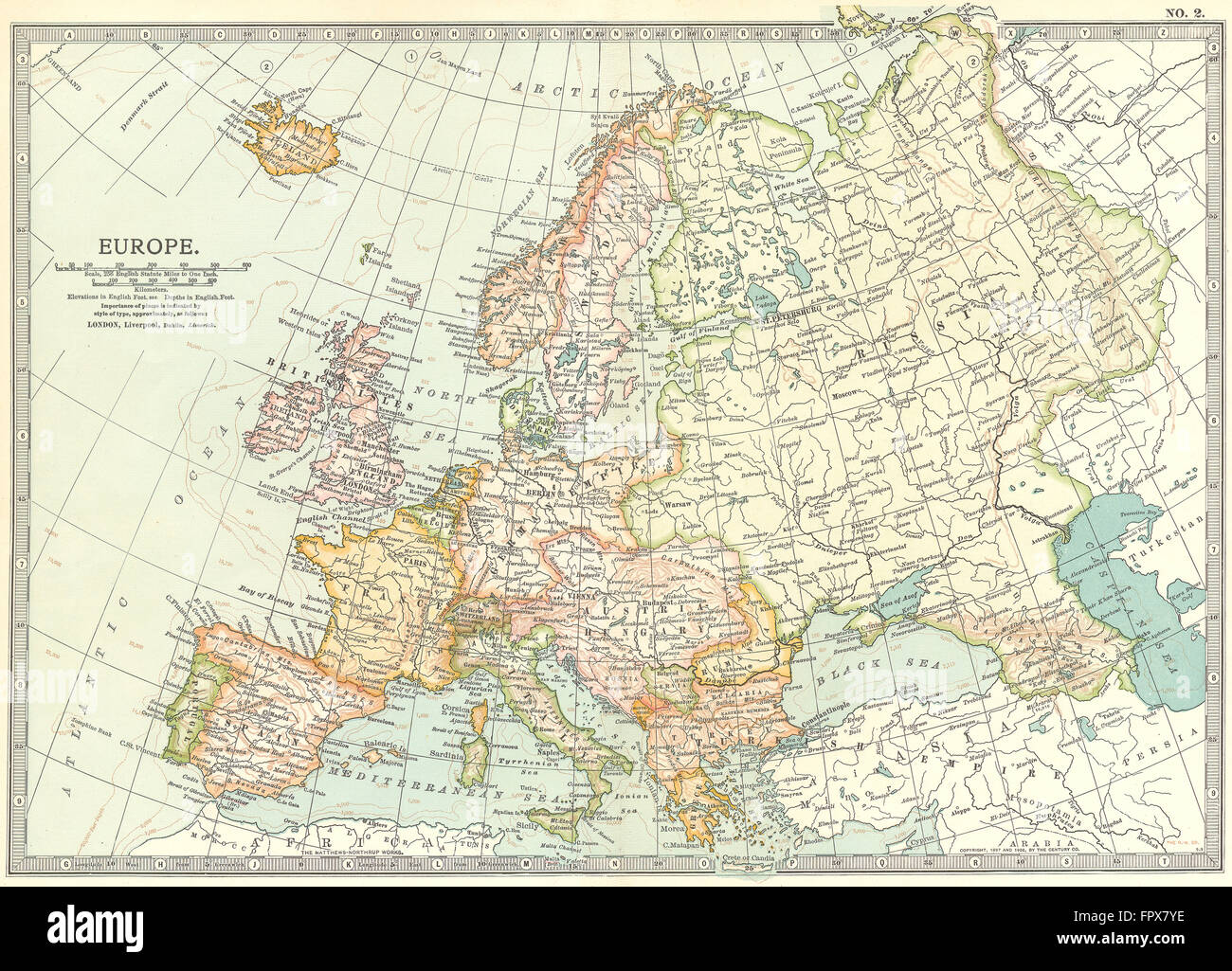 Europa: Kontinent: Island, 1903 Antike Landkarte Stockfoto