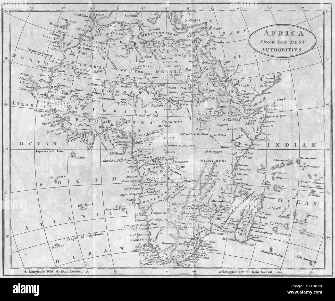 Afrika: Kontinent: BROOKES, 1812 Antike Landkarte Stockfoto