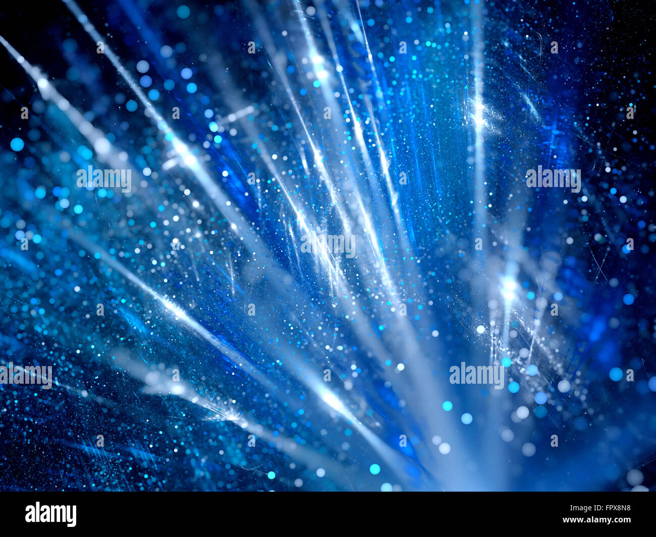 Blau glänzenden platzen im Raum, Computer generierte abstrakten Hintergrund Stockfoto