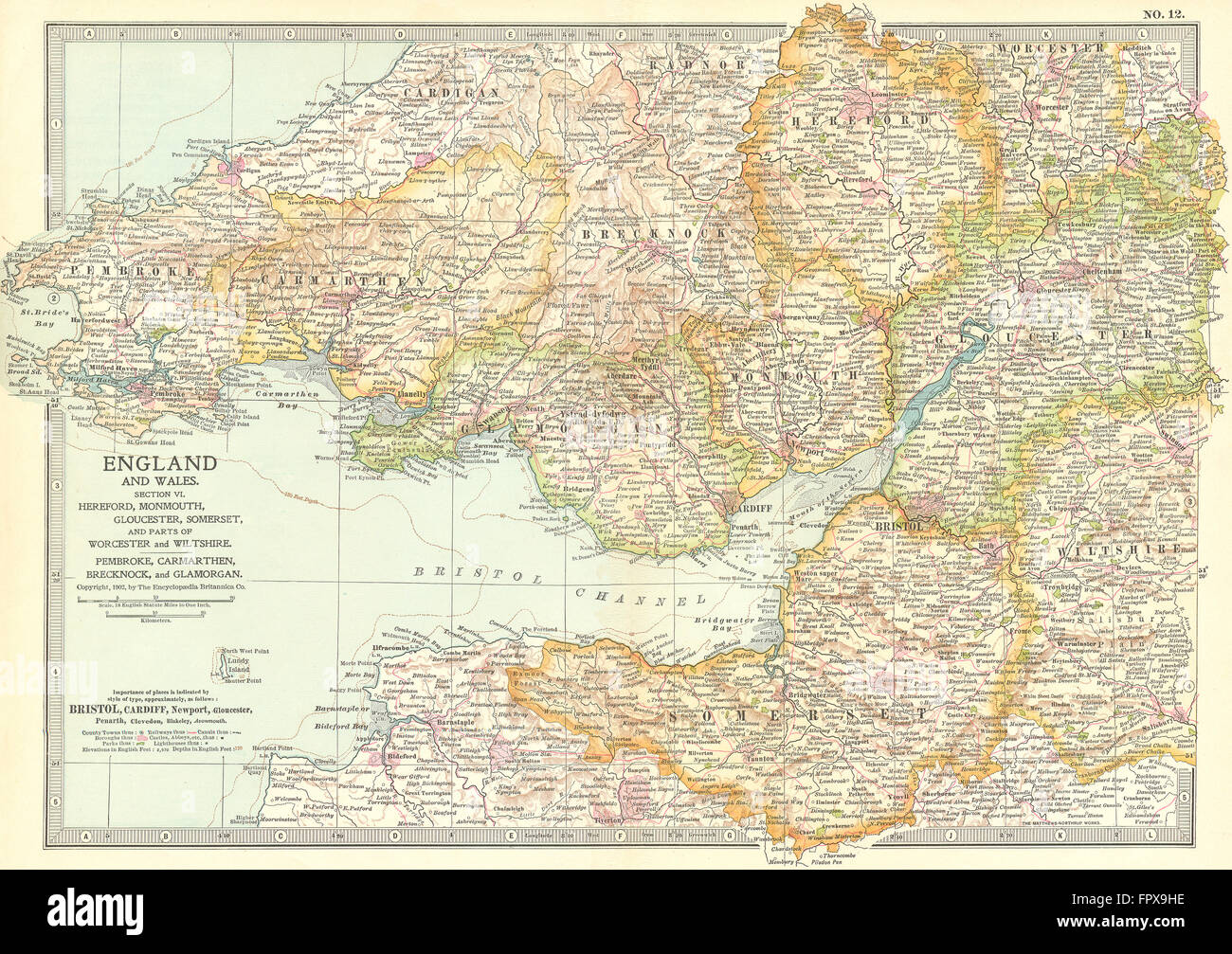 SOUTH WALES ENGLAND WEST COUNTRY: Glos Somt, 1903 Antike Landkarte Stockfoto