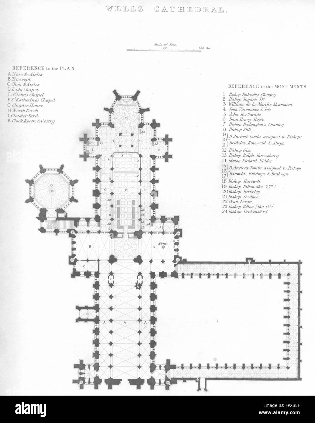 SOMT: Wells Cathedral: SE Ansicht, antiken print 1836 Stockfoto