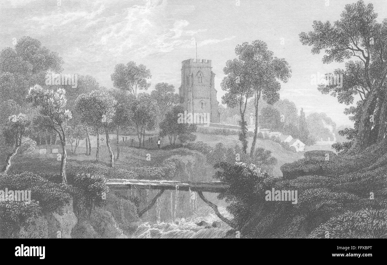 DENBIGHSHIRE: Rhuabon: Denbigh: Kirche rustikale Brücke, antiken print c1831 Stockfoto