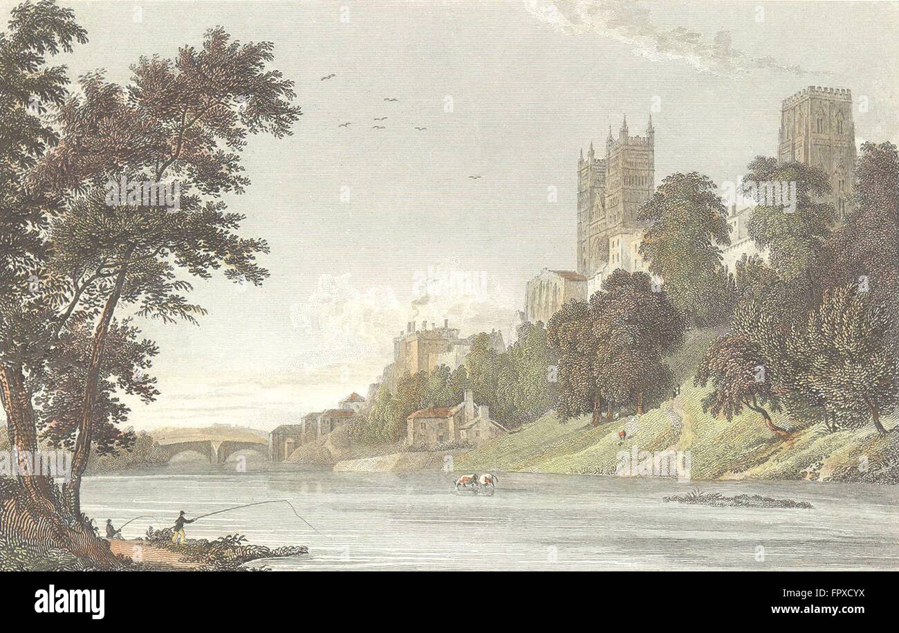 DURHAM: Westall Kathedrale Fluss, antiken print 1830 Stockfoto