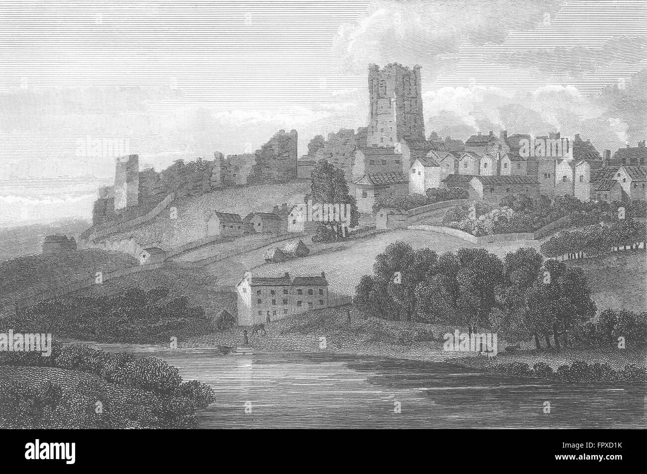 YORKS: Richmond: Walker Girtin: Burg, antique print 1854 Stockfoto
