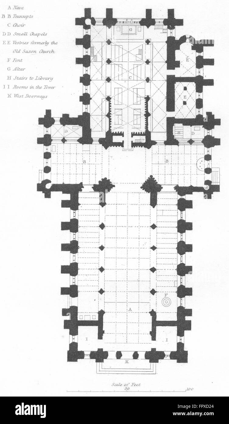 YORKS: Plan Ripon Kathedrale, antiken print 1836 Stockfoto