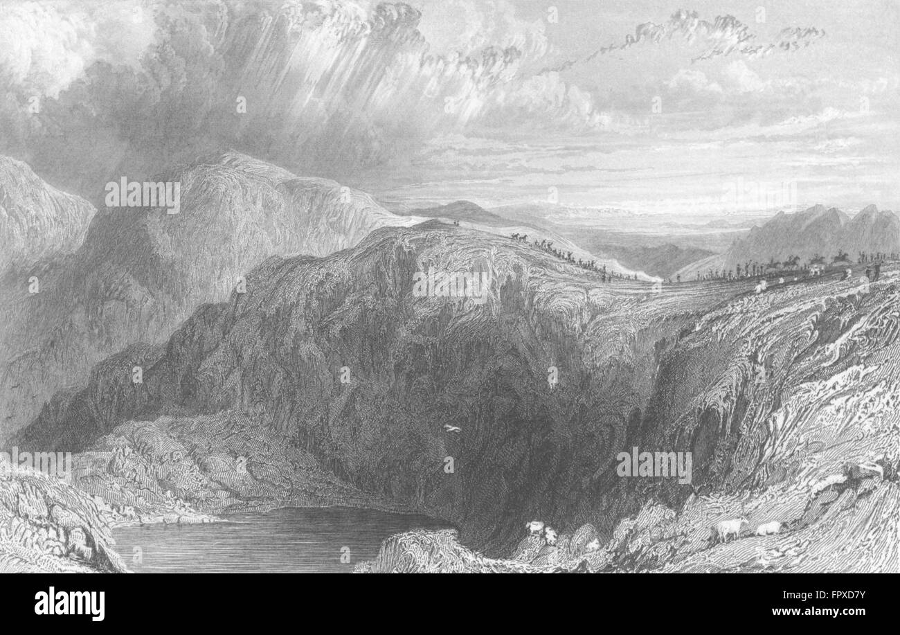 WESTMORLAND: Blea Wasser Tarn, Hautpstraße Berg, antique print 1832 Stockfoto