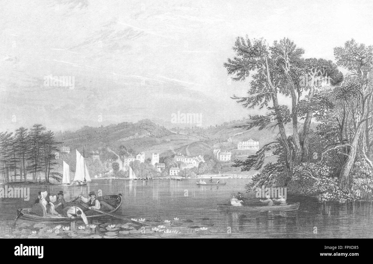 WINDERMERE: Bowness, von Belle Isle: Allom: Rudern, antique print 1832 Stockfoto
